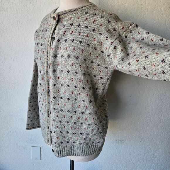 Eddie Bauer 80s 90s Cardigan Sweater Vintage Wool Blend Fair Isle Cottage Gray L - Picture 4 of 8